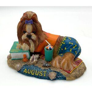 Danbury Mint Shih Tzu Resin Perpetual Calendar Dog Figurine August 2in x 3.5in
